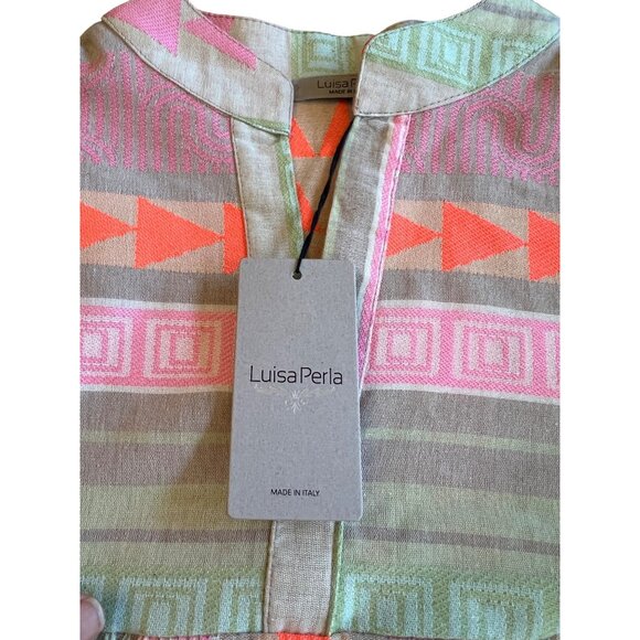 Anthropologie Luisa Perla Tiered Split Neck Bell Slevee Aztec Tribal Dress Small - Picture 6 of 16